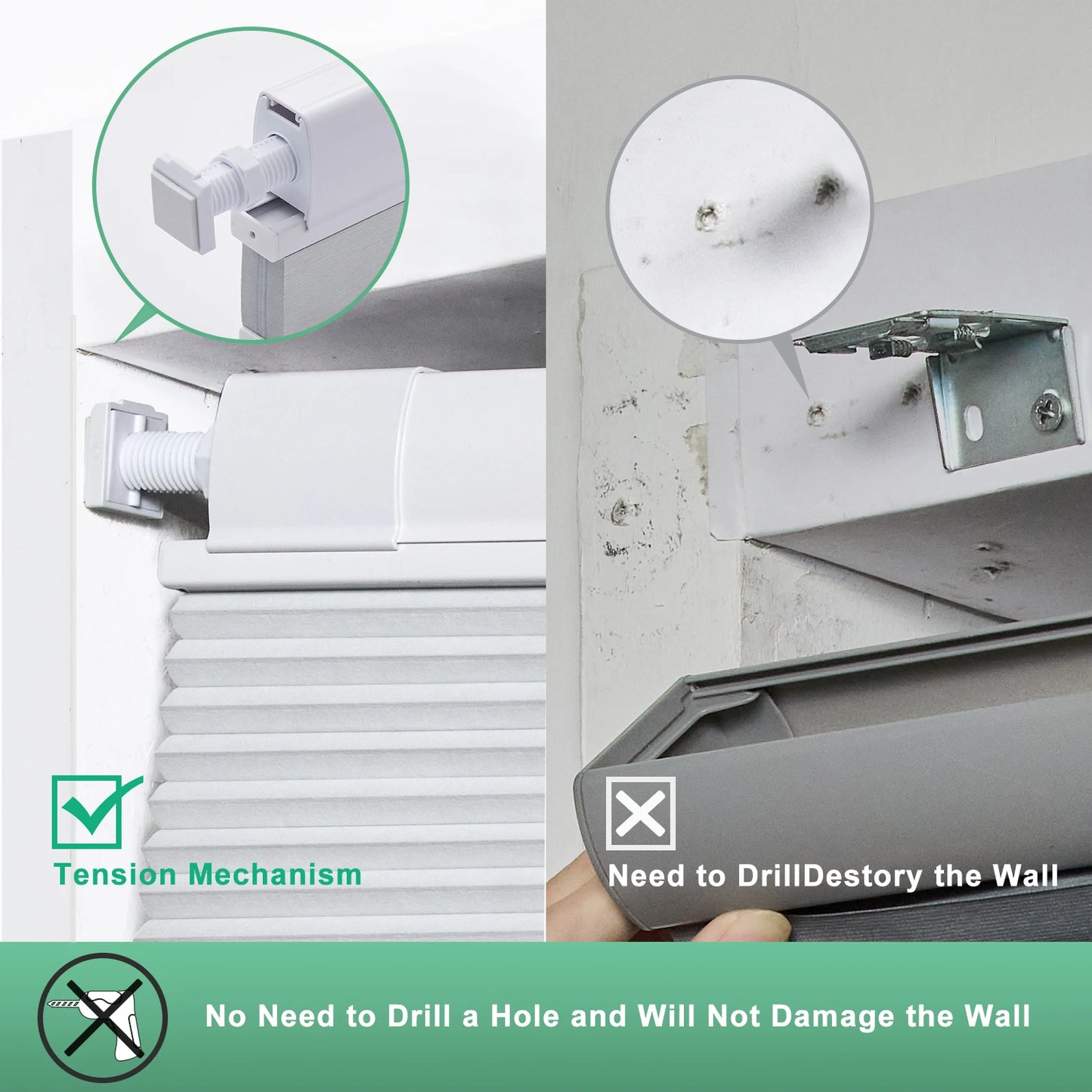 No Tools No Drill Top-Down Bottom Up Honeycomb Blinds for Windows, 1" Cell Fabric Cordless