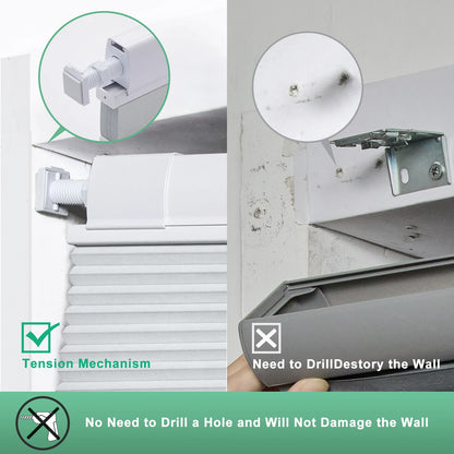 No Tools No Drill Top-Down Bottom Up Honeycomb Blinds for Windows, 1" Cell Fabric Cordless