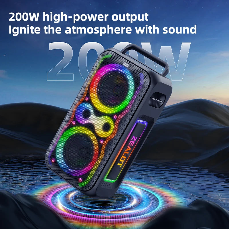 200W Bass Speaker Wireless Bluetooth, 48000mAh Battery, Multi-Device Support, RGB Glow Great for Gift-Giving Birthday/Christmas