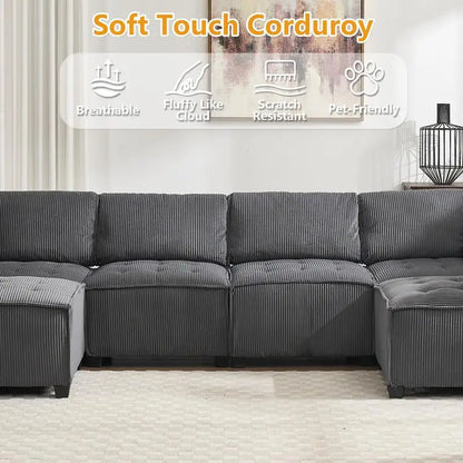 Modular Sectional Sofa U-Shaped Couch with Reversible Chaise, 6-Seat