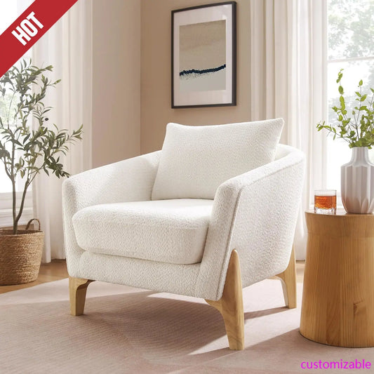 31" Oversized Reading Chair Comfy Upholstered Boucle Lounge Armchair