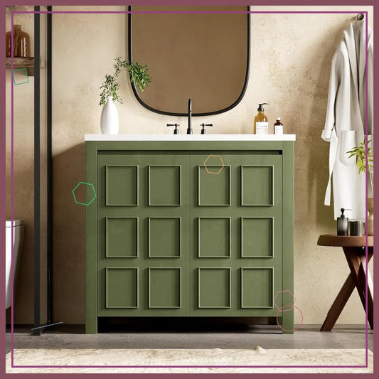 36" Freestanding Bathroom Vanity with Ceramic Sink, Wood Cabinet