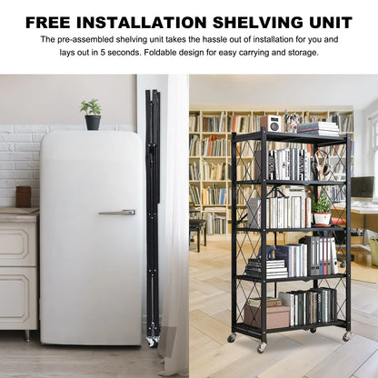 5-Tier Storage Shelving Unit, Metal Shelf 27.9"x13.4"x62.5, W/ Wheels,