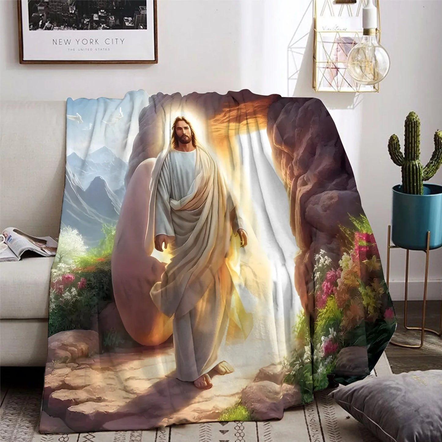 Jesus Christ Resurrection Fleece Blanket Religious Art Design