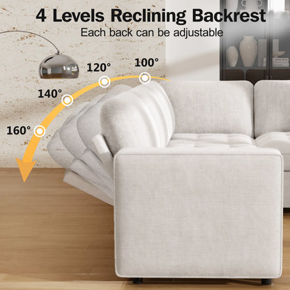 U-Shaped Modular Sectional (8-Seat) - Pull Out Bed Sleeper, Reclining Backrest, USB Ports, LED Light, Storage Seat