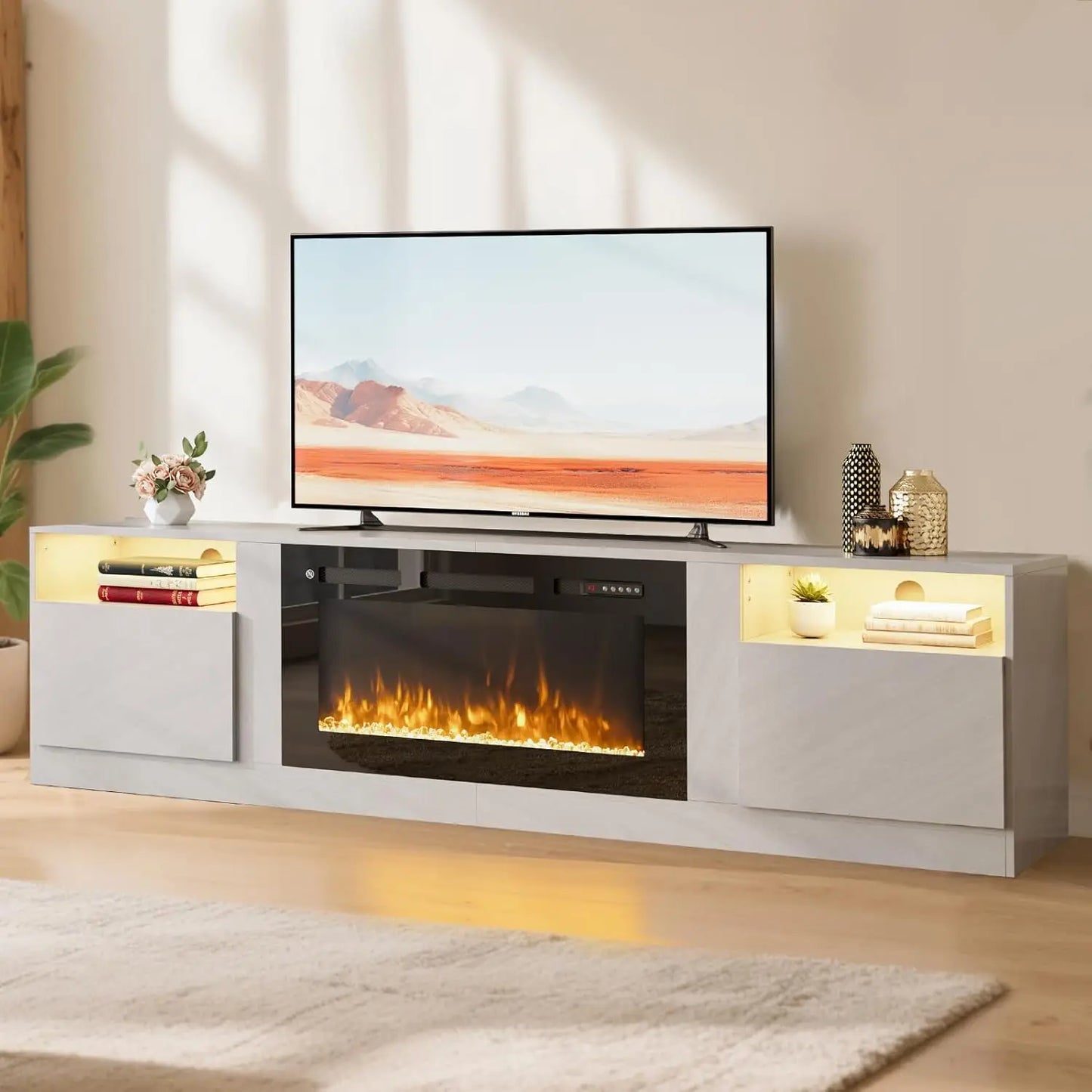 70" TV Stand with 36" Electric Fireplace, Storage Cabinet
