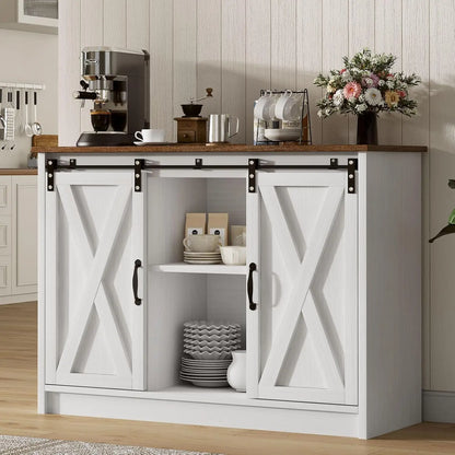 Coffee Bar Cabinet with Sliding Barn Doors 42”