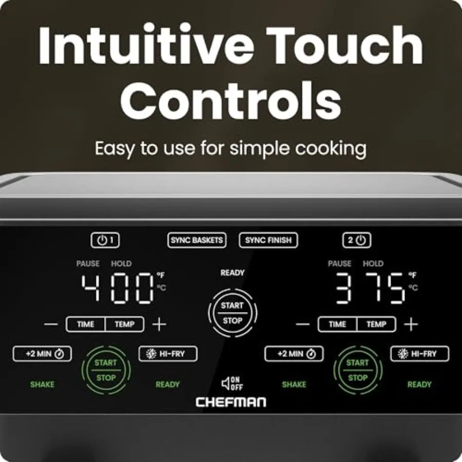 6 Quart Dual Basket Air Fryer Oven with Easy View Windows Sync Finish Technology for Even Heat