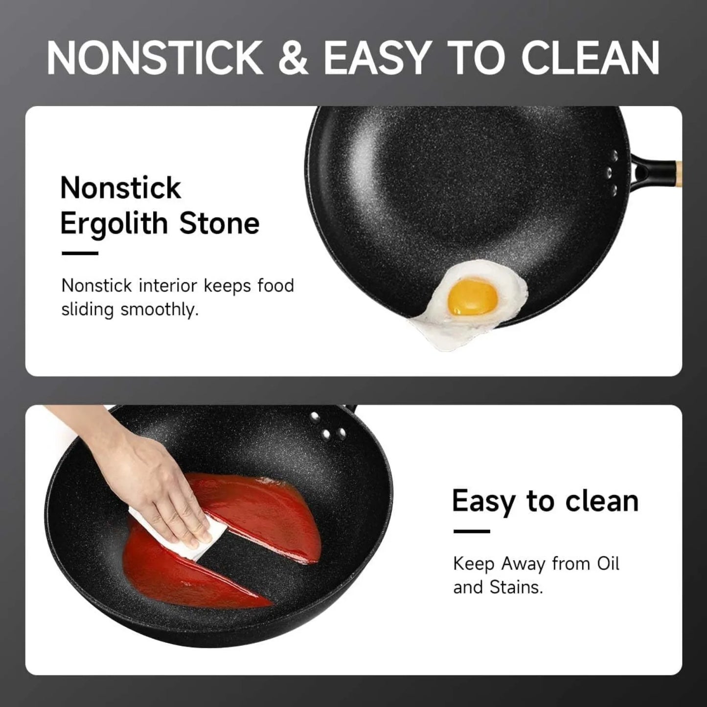 Non-Stick Wok w/ Steamer Basket,12 Inches Stir Fry Pans