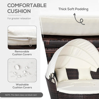 4pc Round Convertible Daybed Cushions PE Rattan Patio Sofa