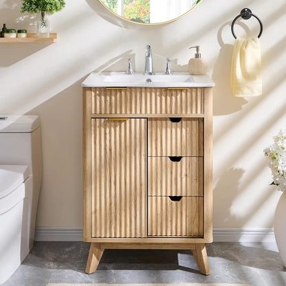 24" Fluted Bathroom Vanity with Ceramic Sink Combo