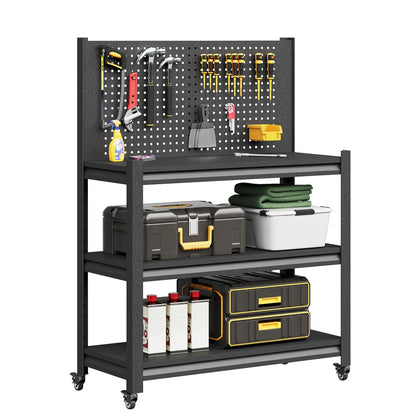 Tool Storage Workbench Rolling Shelving W/ Pegboard