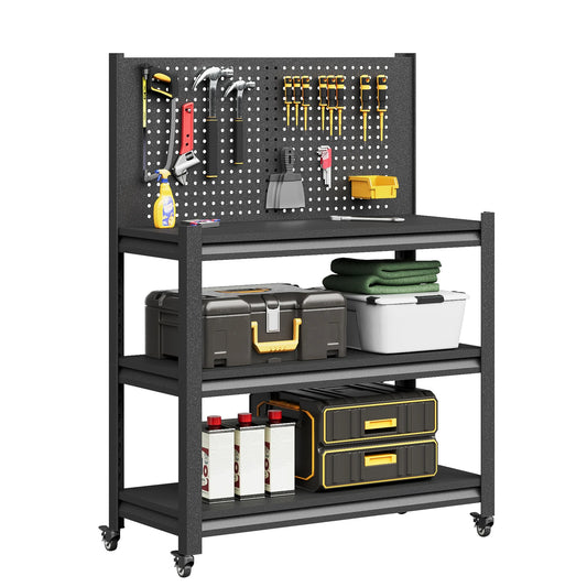 Tool Storage Workbench Rolling Shelving W/ Pegboard