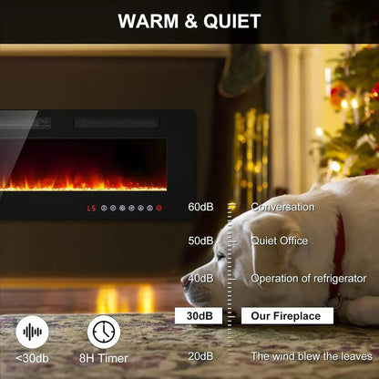 72” Recessed and Wall Mounted Fire Places Electric Fireplace with Remote Control, Toucn Screen
