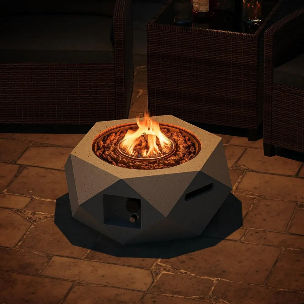 Propane Fire Pit Table, 28” Hexagon Terrazzo Gas Fire Pit