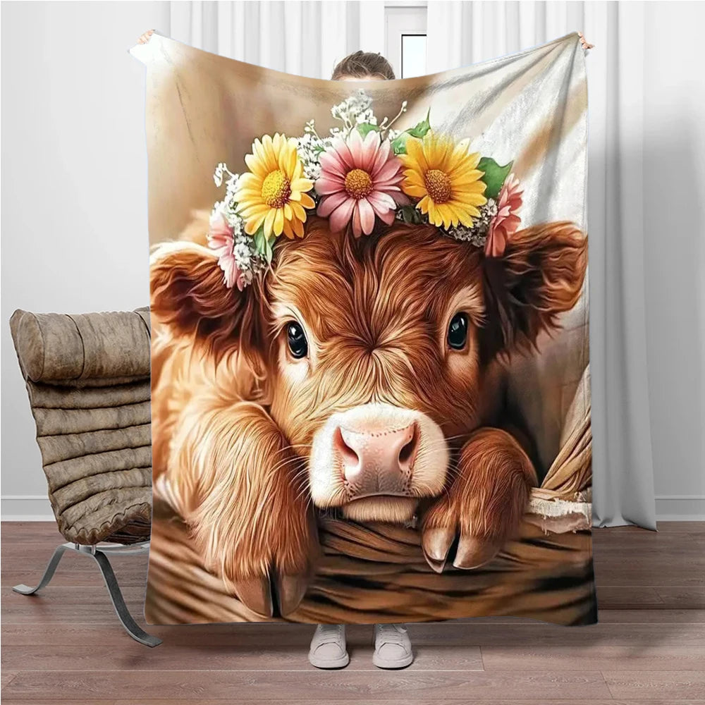 Highland Cow Flannel Blanket Children Warm Soft Blanket