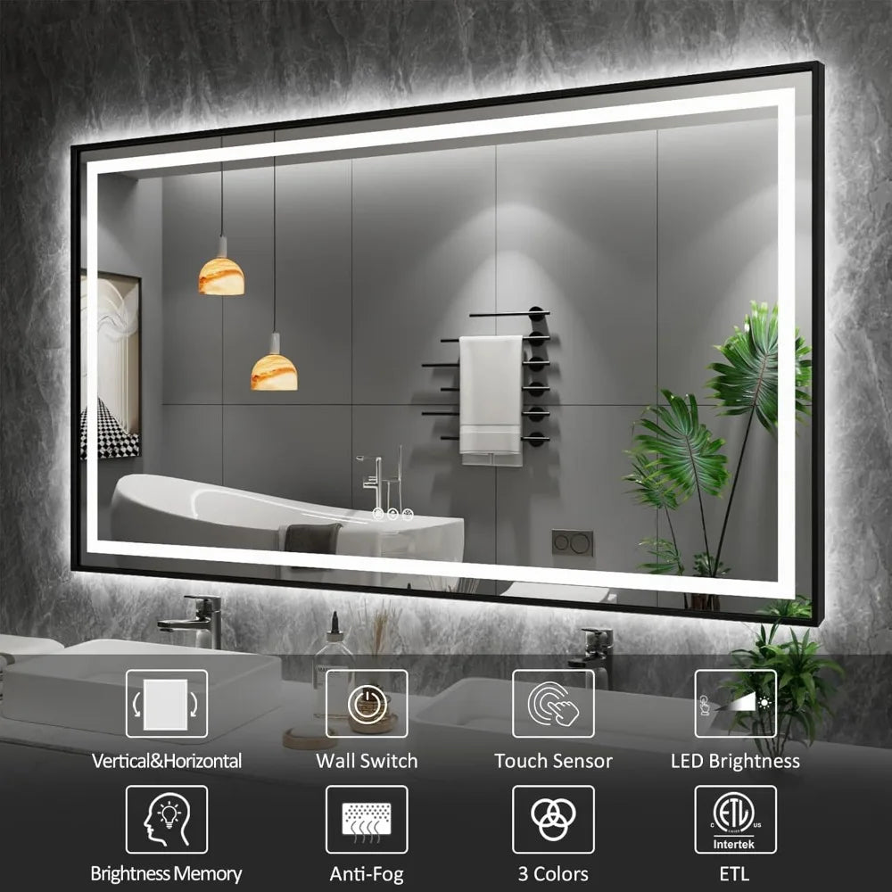 20"x 28" LED Bathroom Mirror w/ Black Frame, Front Light & Backlit,