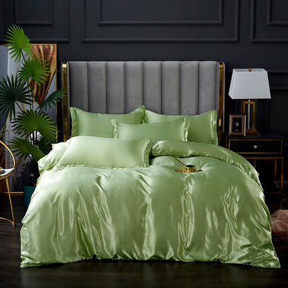 3-Pieces Silky Satin Duvet Cover Set Queen Size Soft Smooth Durable Comforter