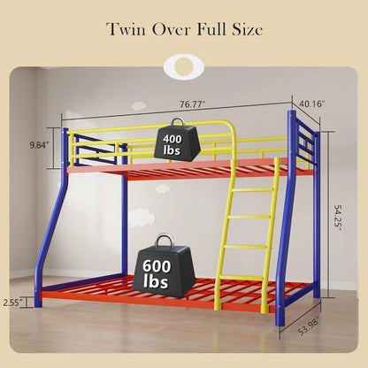 Adults Twin Over Full Bunk Bed W / Safety Rail and Ladder, Colorful Full Size Bed Frame, Trundle Bed T Option