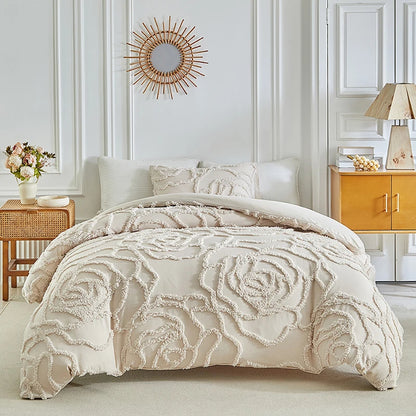 3D Rose Floral Tufted Duvet Cover Set High Quality Microfiber Bedding Set