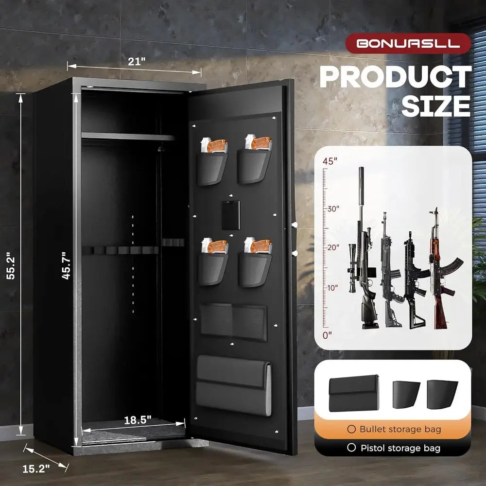Fireproof Rifle and Pistol Safe with Digital Lock, Adjustable Shelves