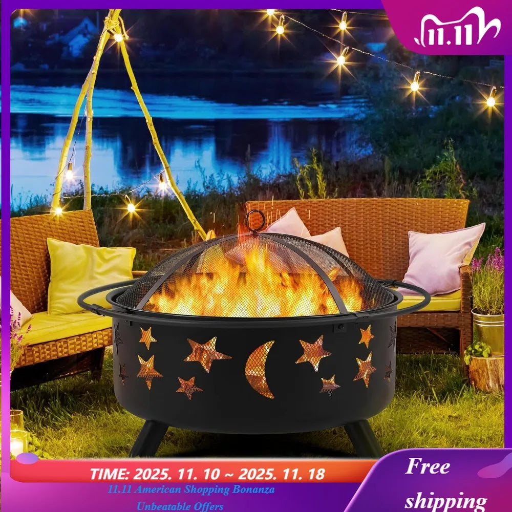 Fire Pit 30in Fire Pits for Outside Wood Burning Outdoor Fireplace with Spark Screen