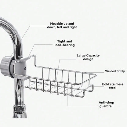 Faucet Sponge Holder for Kitchen Sink, Sponge Drain Rack, Stainless Steel