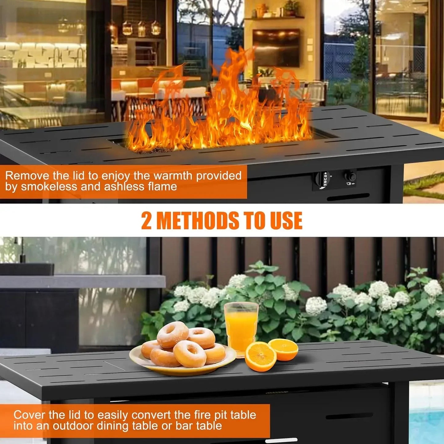 Wal sunny 43-inch Outdoor Propane Fire Pit 50,000 BTU Gas Fire Pit Table with Lid,