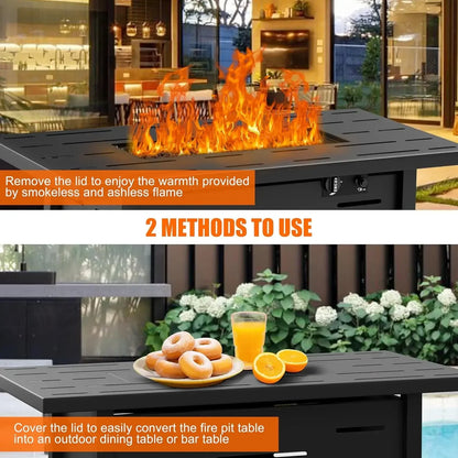 Wal sunny 43-inch Outdoor Propane Fire Pit 50,000 BTU Gas Fire Pit Table with Lid,