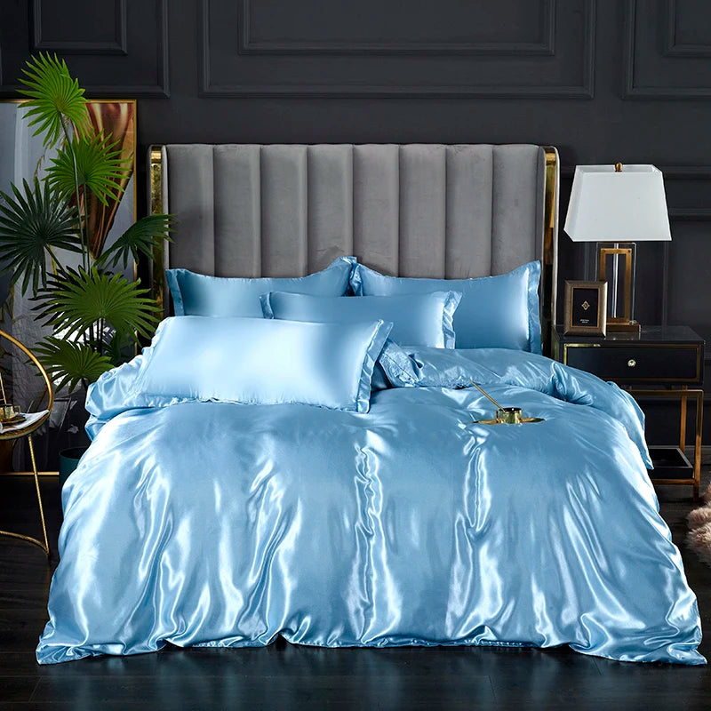 3-Pieces Silky Satin Duvet Cover Set Queen Size Soft Smooth Durable Comforter