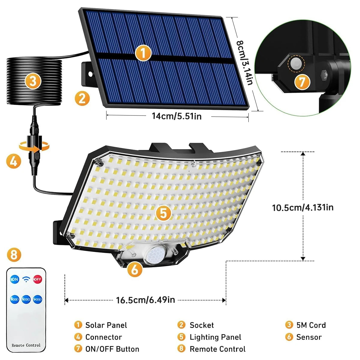 Solar Lights Outdoor 3 Modes Motion Sensor Flood Lights W/ Remote