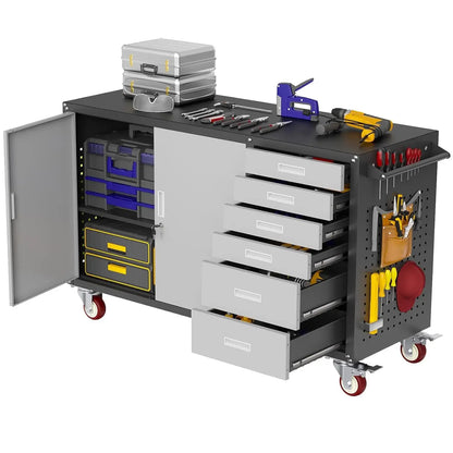55" W Rolling Workbench with 6 Drawers and Storage Cabinet,1000 LB Capacity