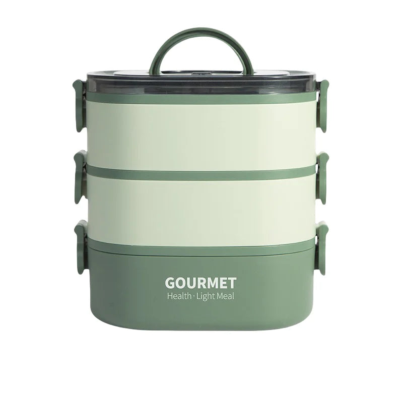 lunch box, stackable 3-layer food container, leak-proof portable, microwave safe