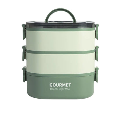 lunch box, stackable 3-layer food container, leak-proof portable, microwave safe