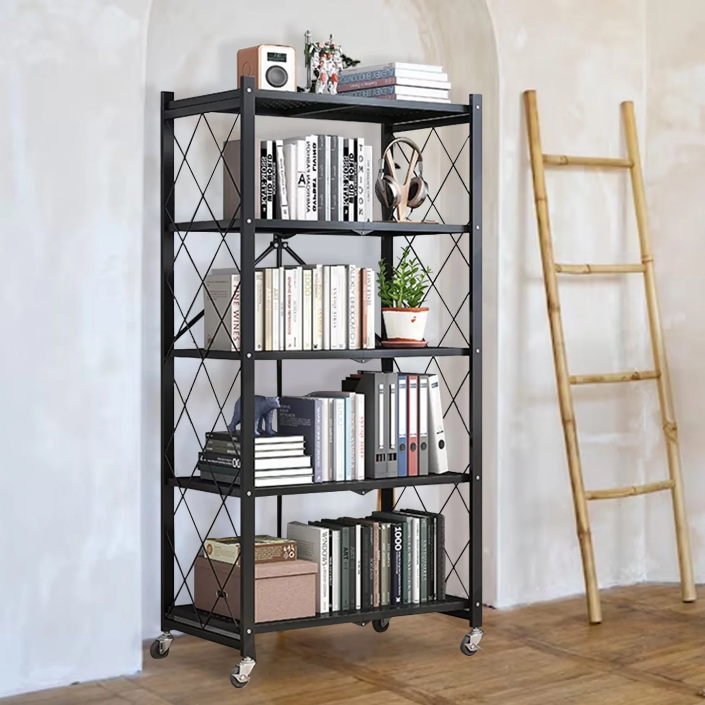 5-Tier Storage Shelving Unit, Metal Shelf 27.9"x13.4"x62.5, W/ Wheels,