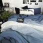 Bedding Set Ambiance Blue Coffee Grid Mixed W / Washed Cotton Fitted Sheets Duvet Cover