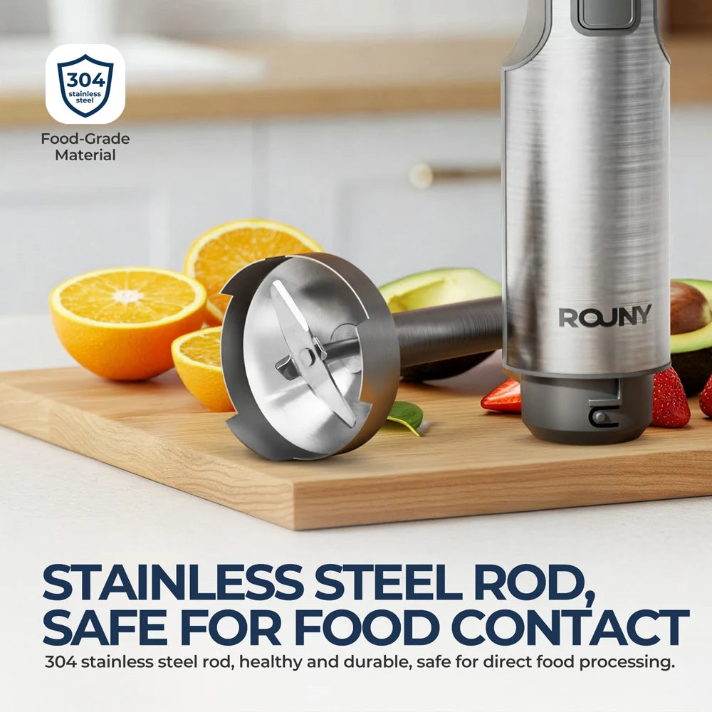 ROUNY 4-in-1 Hand Immersion Blender 1000W Powerful, Stainless Steel Stick Food Mixer