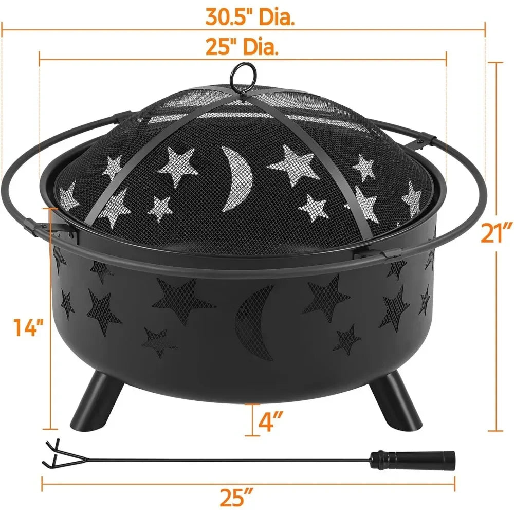 Fire Pit 30in Fire Pits for Outside Wood Burning Outdoor Fireplace with Spark Screen