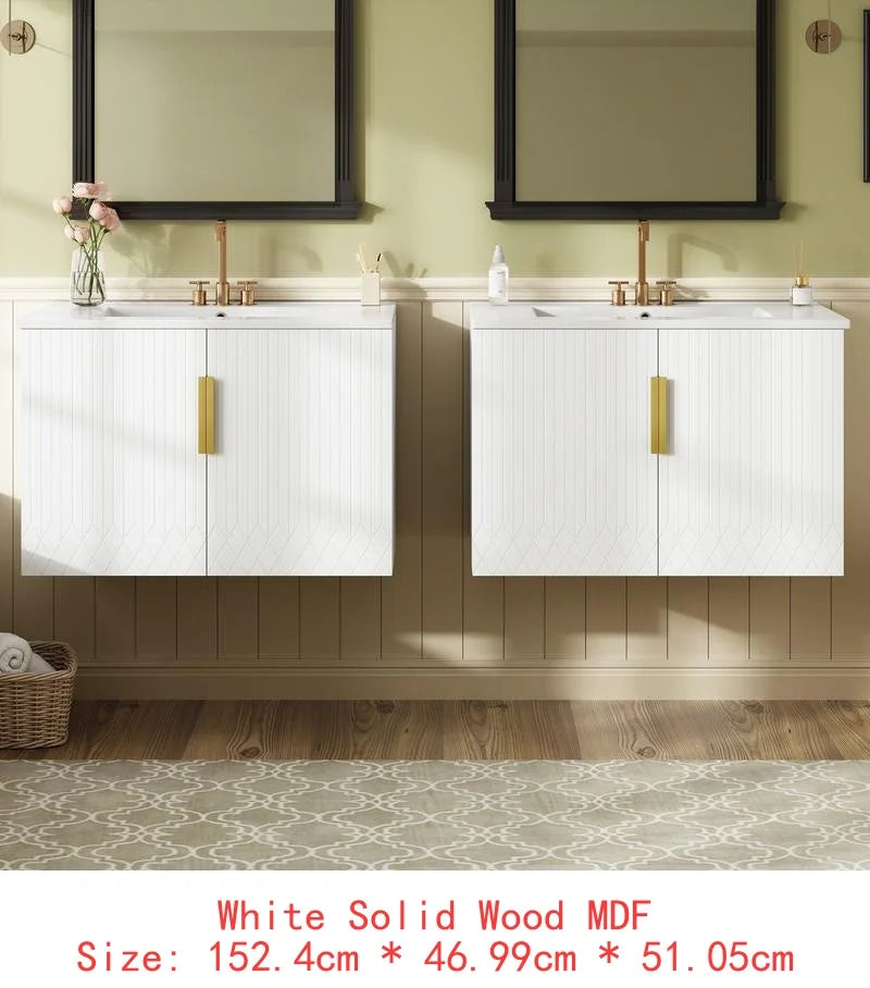 60" Vintage Bathroom Vanity Set with Separate Ceramic Sink, 3 Holes Single Sink