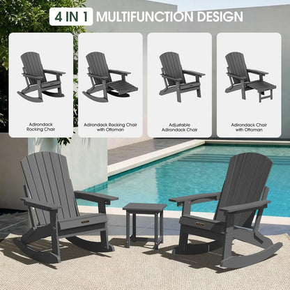 Adirondack Rocking Chair with Retractable Ottoman Set