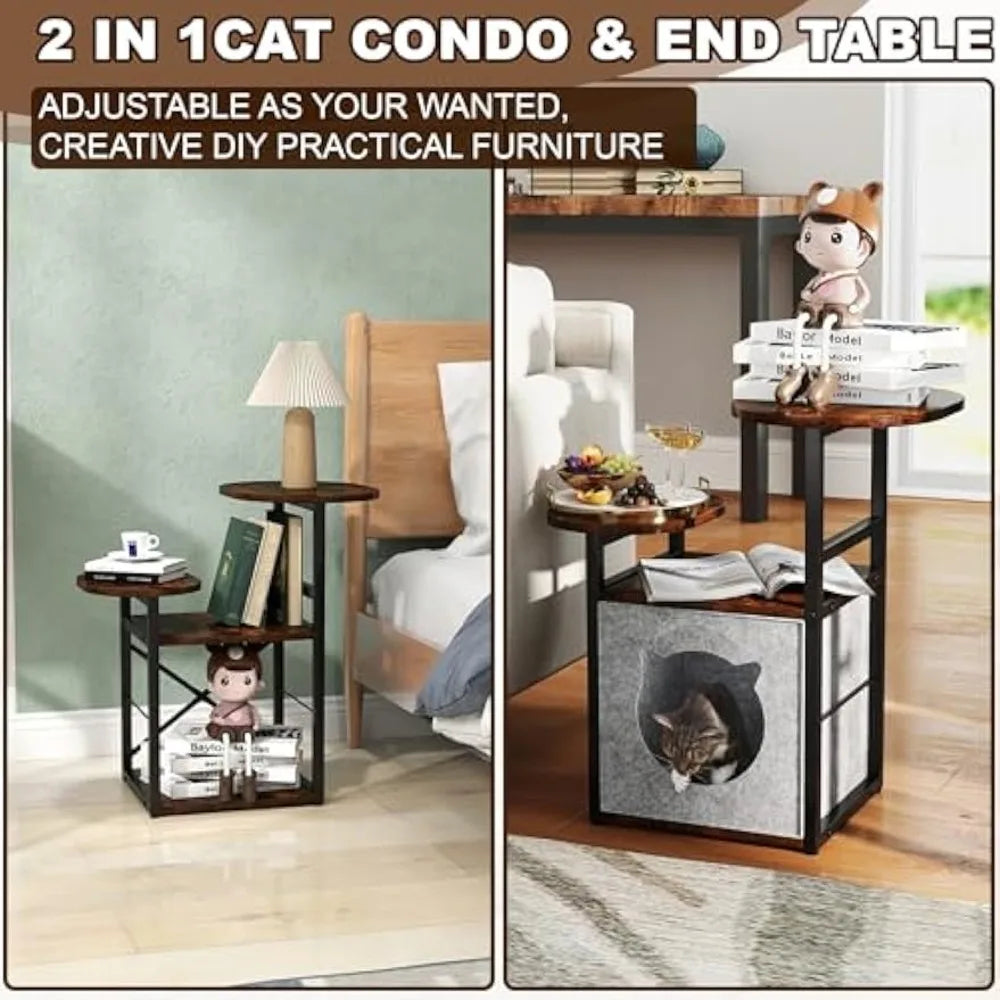 Small Bedside Table with Removable Cat Condo