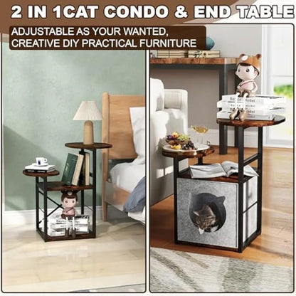 Small Bedside Table with Removable Cat Condo