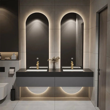 Combination Double Mirror Villa Light Luxury Rock Slab Integrated Basin Bathroom Cabinet