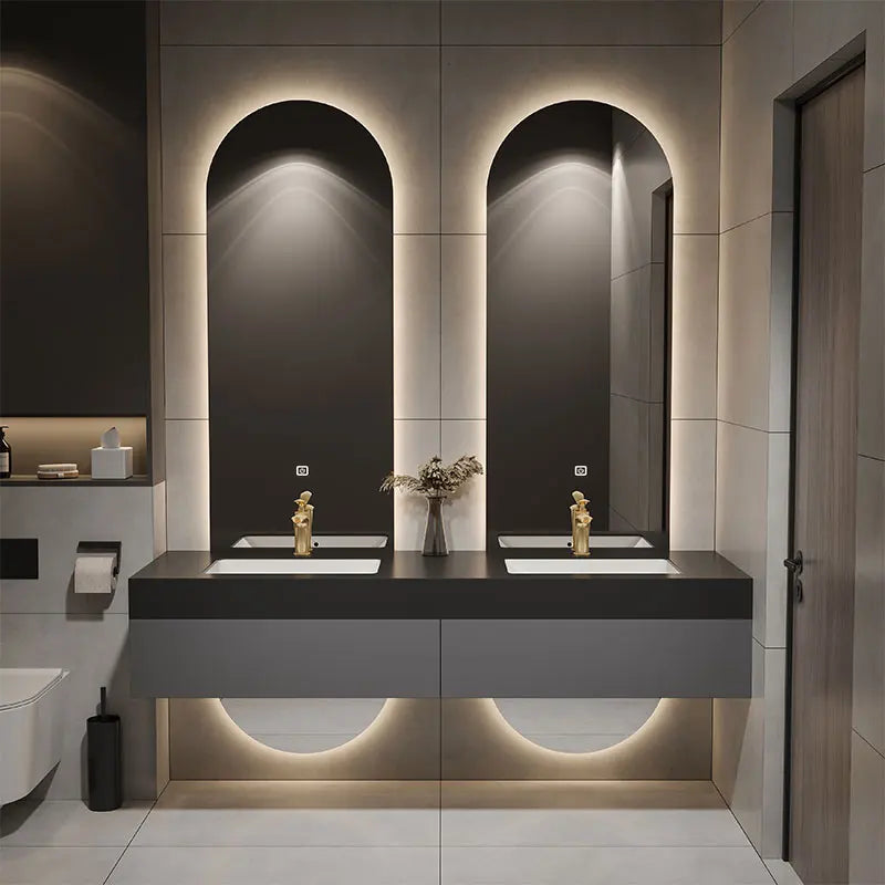 Combination Double Mirror Villa Light Luxury Rock Slab Integrated Basin Bathroom Cabinet