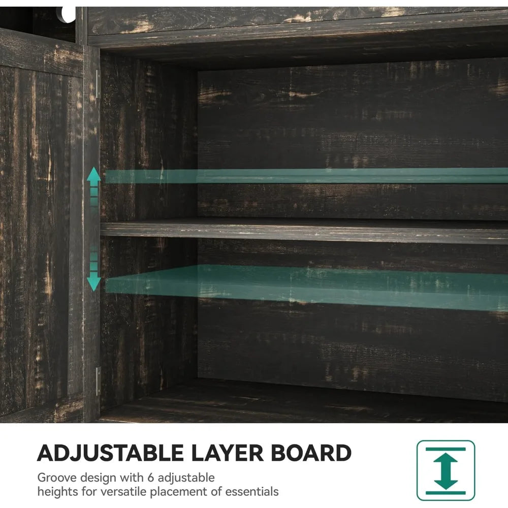 71''H Kitchen Pantry Cabinet, Cabinet with Wine Rack