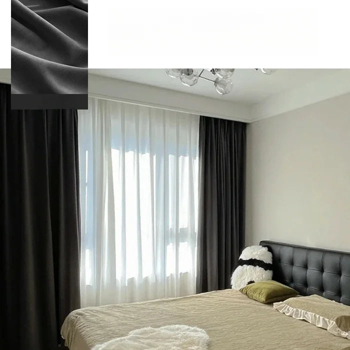 Gray Velvet Curtains Luxury Soft Chenille Blackout