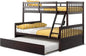 Twin over full bunk bed W / trundle, solid pine wood frame, space-saving design with ladder and safety rails