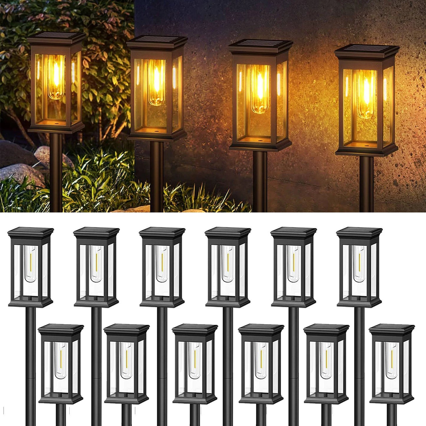 2/6/12 Pack [Upgraded] Solar Lights, 2700K Warm White, Super Bright 12Hrs