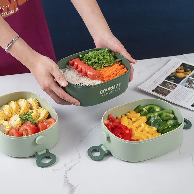lunch box, stackable 3-layer food container, leak-proof portable, microwave safe