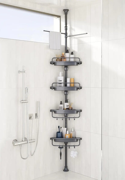 32-122inch Corner Shower Caddy Tension Pole Grey, Rustproof Drill-Free